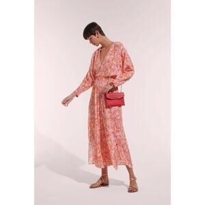 Poupette St Barth Ilona Pink Sweet Bell Floral Long Sleeve Boho Resort Sun Dress